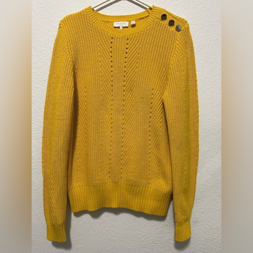 TED BAKER Bright Yellow Sweater with Button Detail size 2